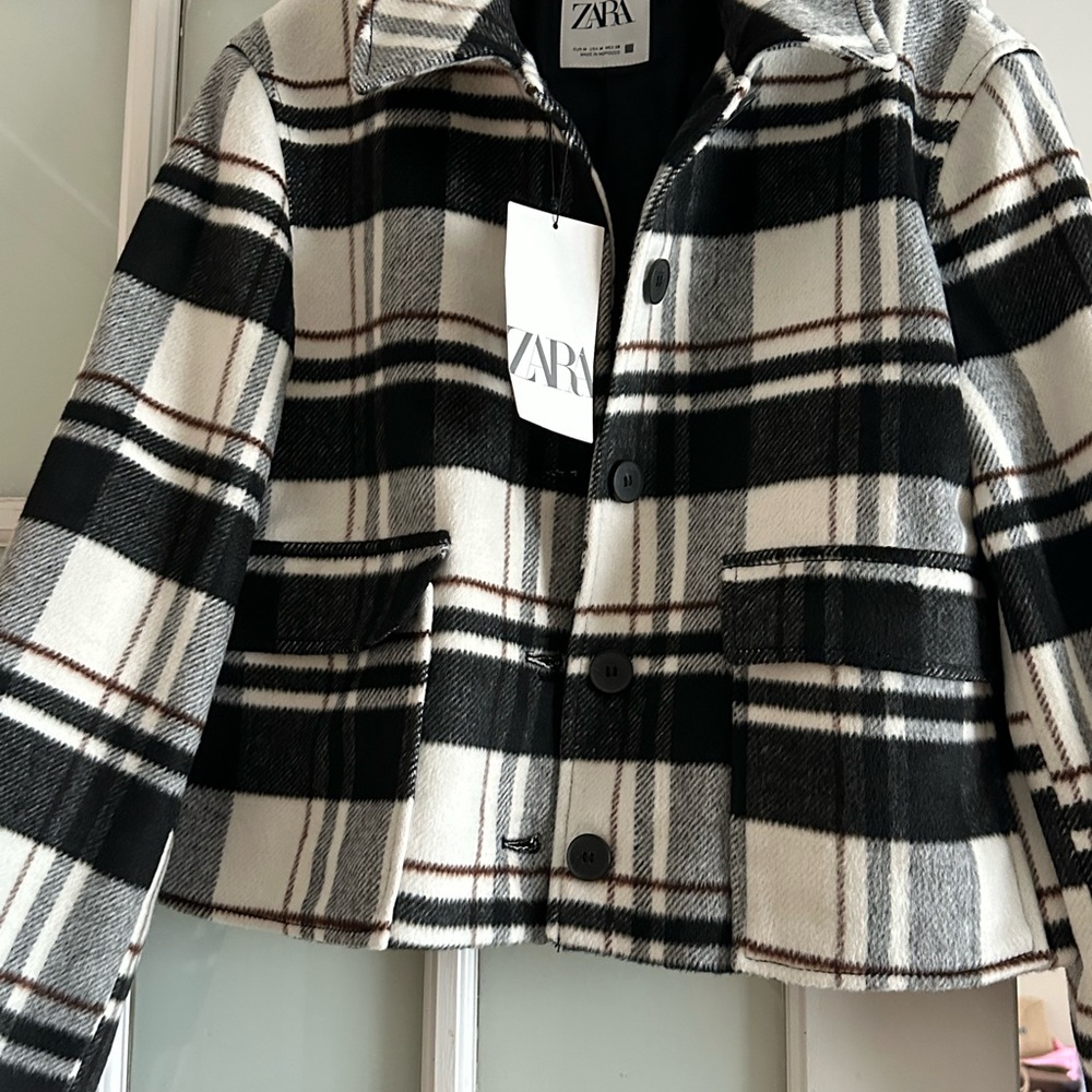 Chic Black and White Plaid Jacket